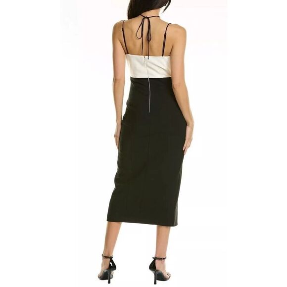 Cinq A Sept Women's Ivory & Black Colorblock Faye Halteneck Midi Dress Sz 8 NWT - Picture 2 of 9